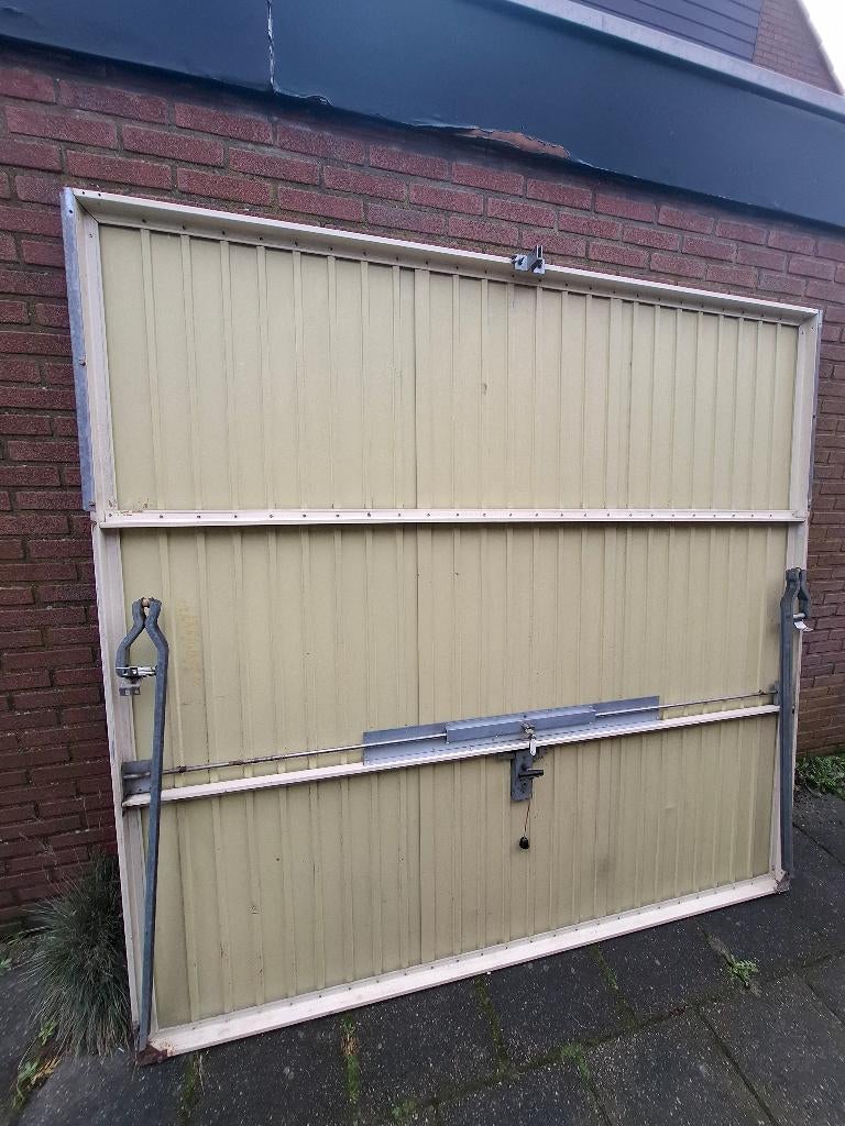 garage kanteldeur met loopdeur en motor, Ophalen, Gebruikt, Garagedeur, Metaal