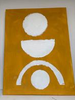 Abstract schilderij, wit op okergeel, Ophalen