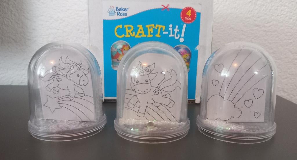 3 Craft-it! Unicorn inkleur sneeuwbol schuddebol Baker Ross, Ophalen of Verzenden, Nieuw, Knutselwerk