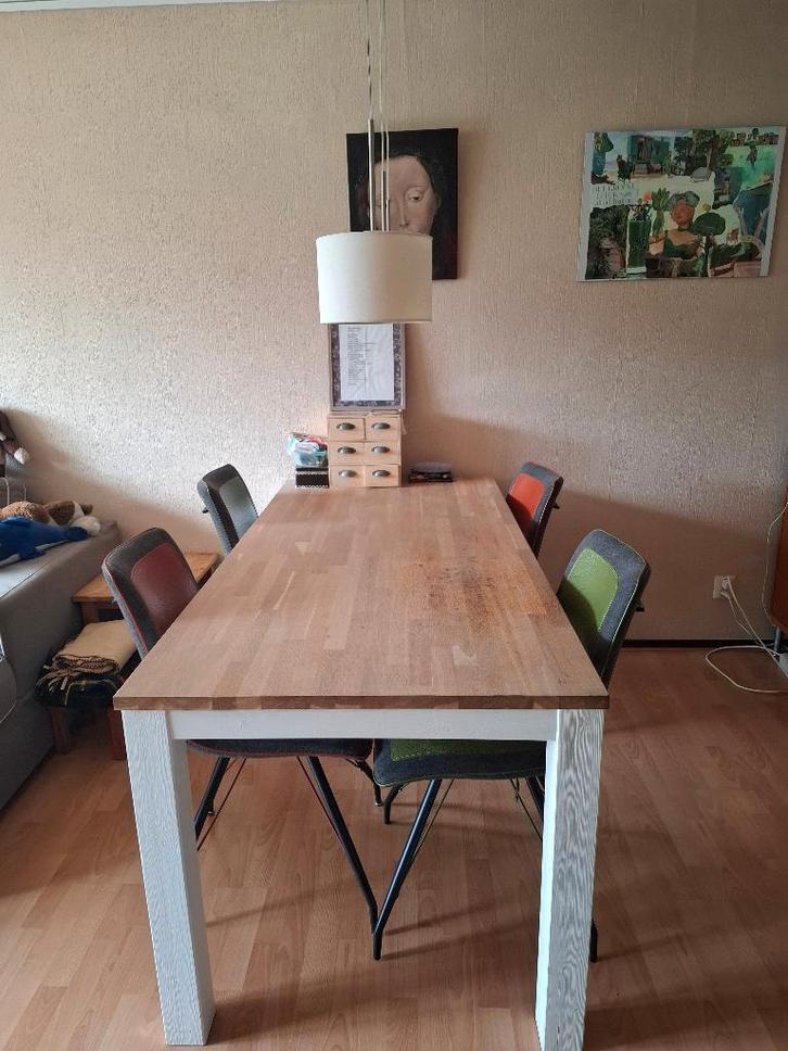 Vier eetkamer stoelen, Huis en Inrichting, Stoelen, Zo goed als nieuw, Vier, Hout, Kunststof, Metaal, Stof, Overige kleuren, Ophalen