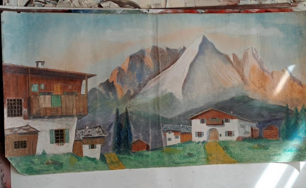 H Telman krijt tekening Berglandschap, Ophalen of Verzenden