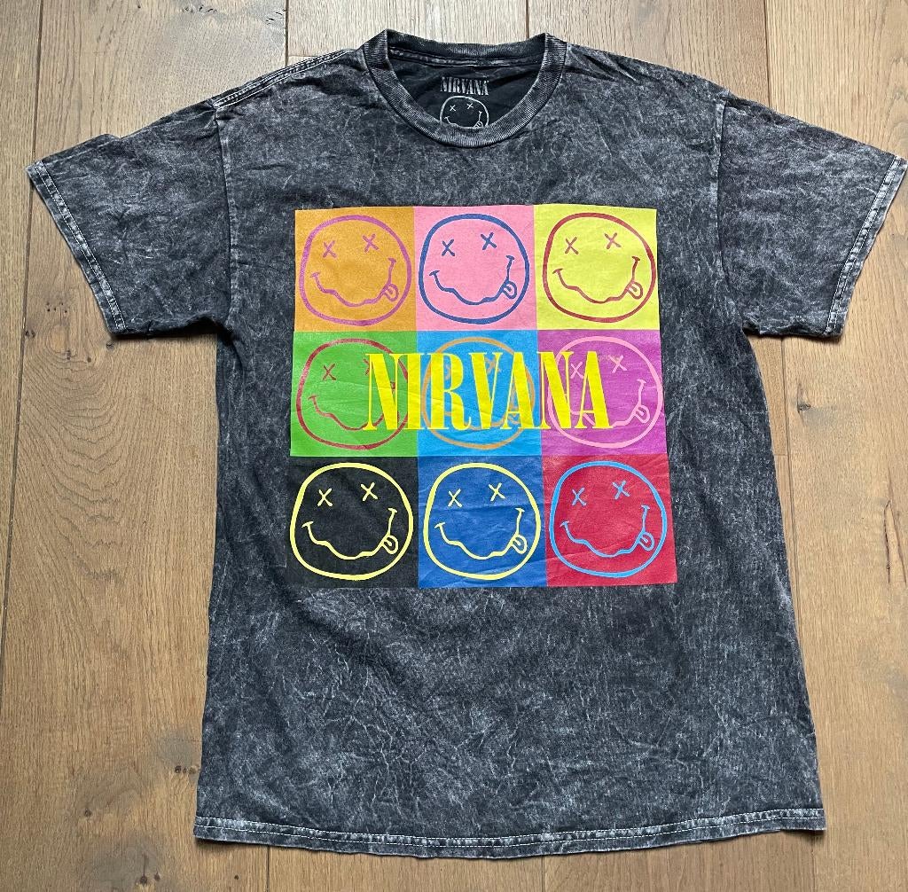 Vintage stijl Nirvana T-shirt - Grijs Acid Wash -A-049, Vintage, Vintage, Vintage, Zo goed als nieuw