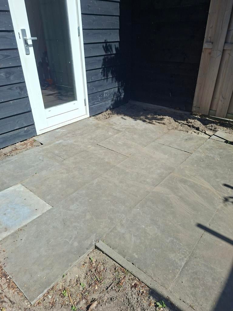 Grijze terrastegels 50x50 & 50x100 cm - ca. 9.5 m², Tuin en Terras, Tegels en Klinkers, Gebruikt, Beton, Terrastegels, 5 tot 10 m²