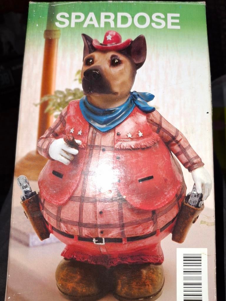 Grappige cowboy hond spaarpot - Polyresin, Ophalen of Verzenden, Nieuw, Overige materialen, Dier