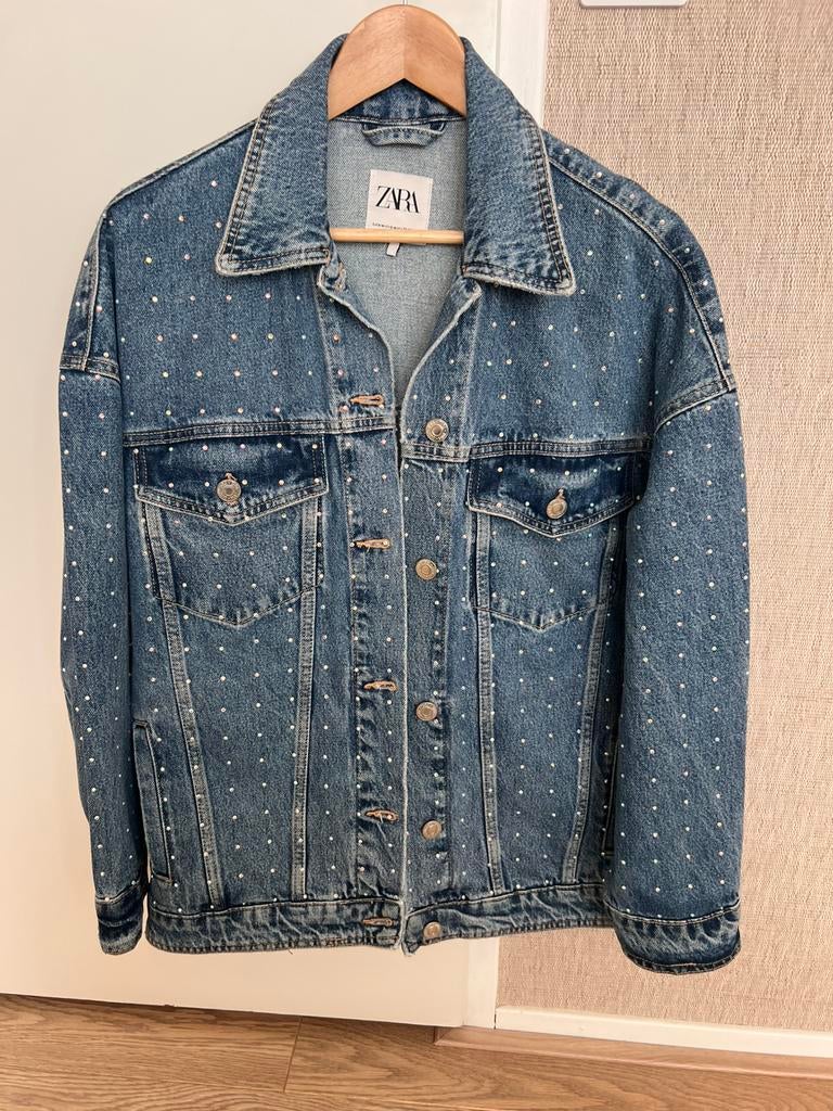 Denim spijkerjas met glitter studs zara, Ophalen of Verzenden, Zo goed als nieuw, Maat 36 (S), Blauw