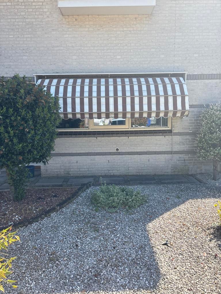 Markies bruin/wit gestreept - 2.10m breed, Ophalen, Gebruikt, Minder dan 250 cm, 150 tot 300 cm