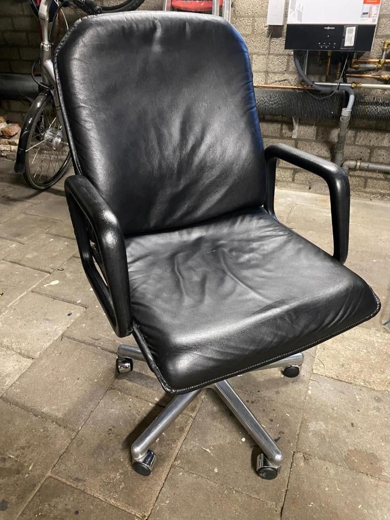 Bureaustoel zwart leer Auping vintage, Huis en Inrichting, Bureaustoelen, Ophalen, Gebruikt, Zwart, Bureaustoel