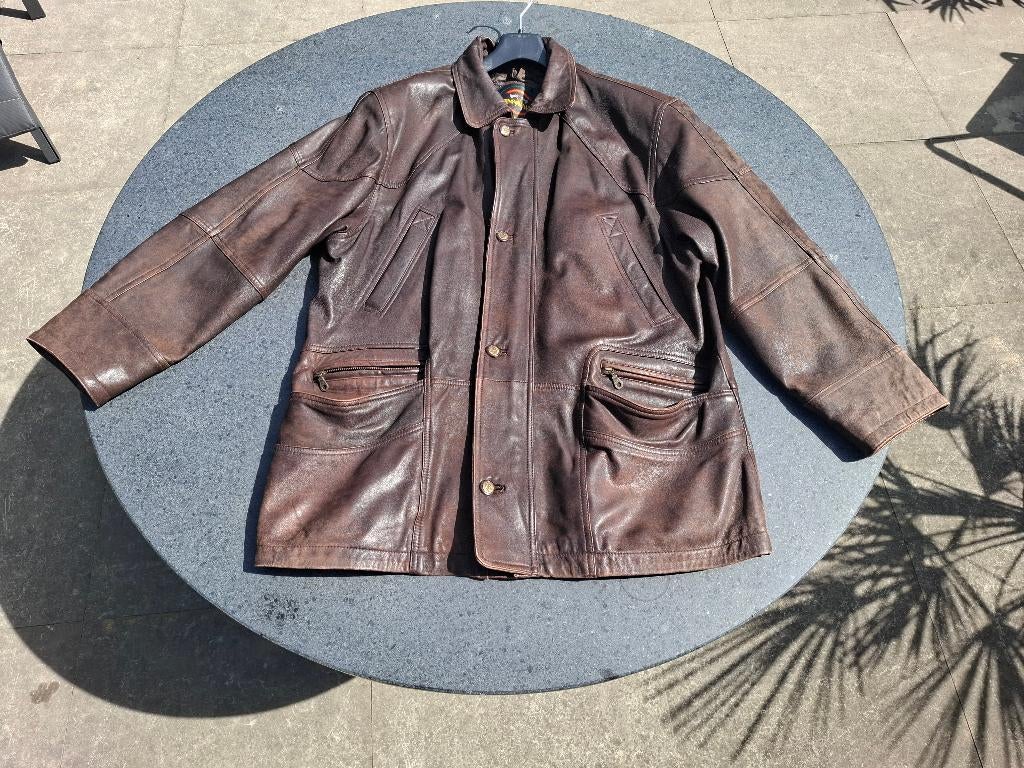 Leren Jas Bruin, Ophalen, Gedragen, Maat 56/58 (XL), Bruin