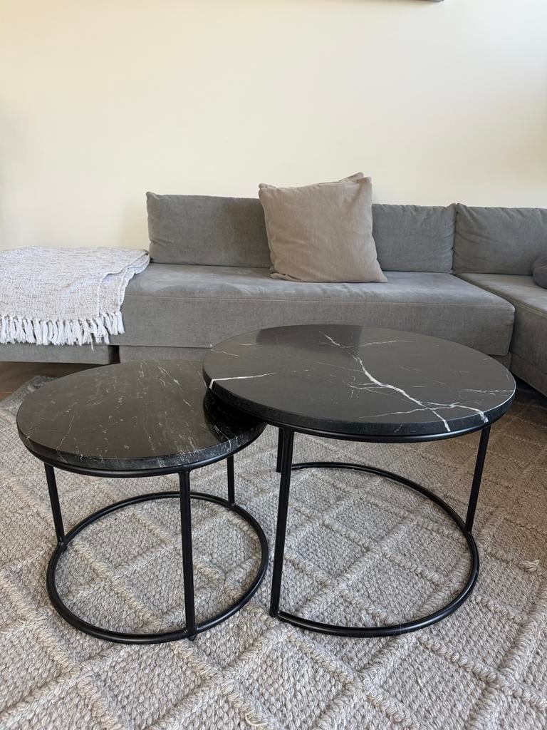 Marmeren zwarte salontafel set, Huis en Inrichting, Tafels | Salontafels, Ophalen, 50 tot 100 cm, Rond, Zo goed als nieuw