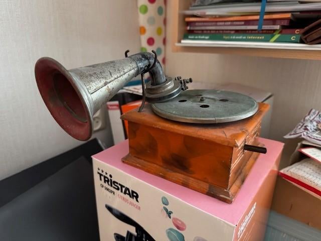 Antieke Grammofoon met Hoorn en vinyl platen, Ophalen, Gebruikt, Platenspeler, Overige merken