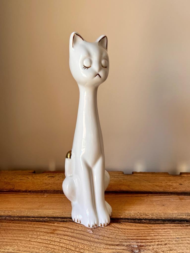 Retro poezenbeeldje XL langnek vintage keramiek jaren 80, Verzenden, Zo goed als nieuw, Dier