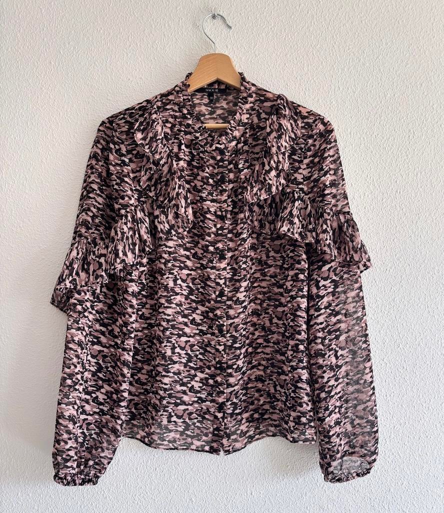 Nikkie blouse roze zwart maat m, Ophalen of Verzenden, Zo goed als nieuw, Roze