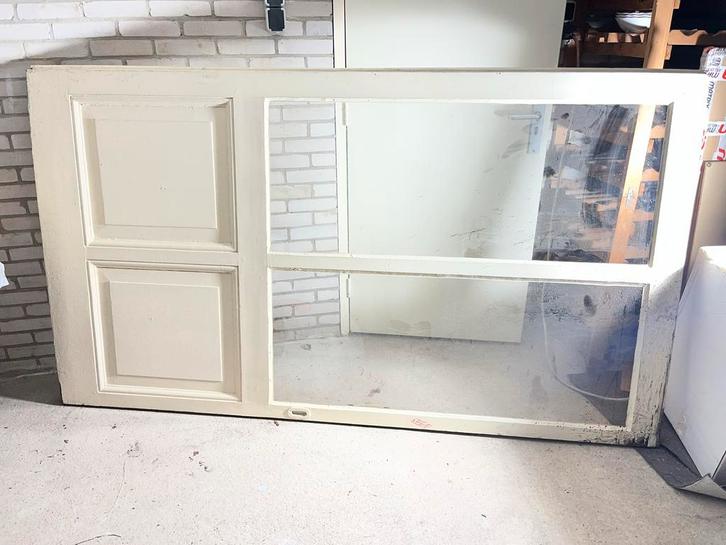 Antieke en-suite schuifdeur met glas (ca. 1895), Doe-het-zelf en Verbouw, Deuren en Horren, Gebruikt, Binnendeur, 215 cm of meer