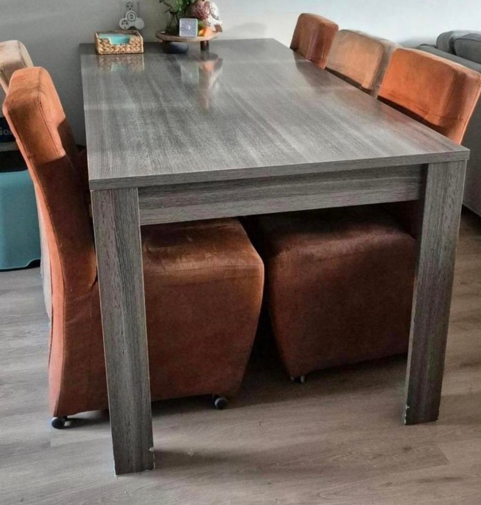 Eettafel 180x90x79 en met 6 stoelen op wieltjes, Huis en Inrichting, Tafels | Eettafels, Ophalen, Overige materialen, Gebruikt
