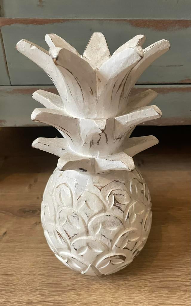Prachtige houten ananas houtsnijwerk wit, Ophalen of Verzenden