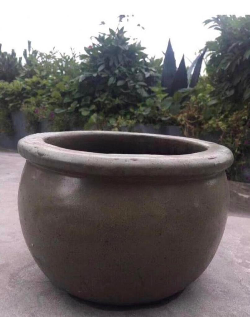 Oud Hollandse bol terracotta bloempot olijfgroen 27,5 cm, Tuin en Terras, Bloempotten, Rond, Zo goed als nieuw, Minder dan 40 cm