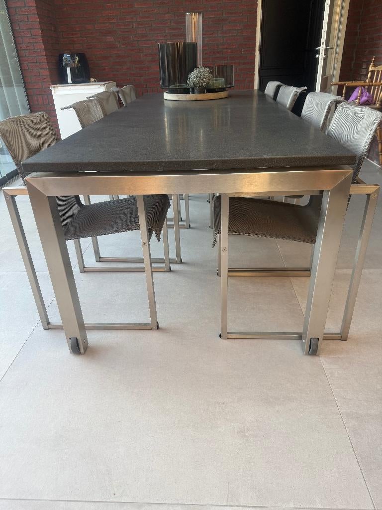 Joli Rollblox tuintafel met granieten blad 250 x 100cm, Ophalen, Zo goed als nieuw, Rechthoekig, Overige materialen