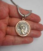 Zilveren grove slangen ketting met munt hanger nr.484, Met hanger, Verzenden, Zo goed als nieuw, Zilver