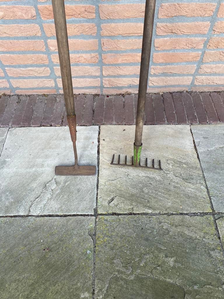 Hark en schoffel op steel, Tuin en Terras, Ophalen, Gebruikt, Hark