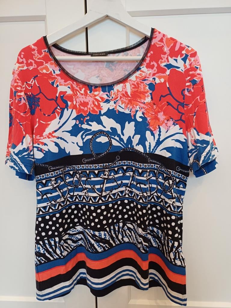 Gerry Weber kleurrijke top (rood, blauw en zwart) met print, Blauw, Maat 42/44 (L), Ophalen of Verzenden, Zo goed als nieuw
