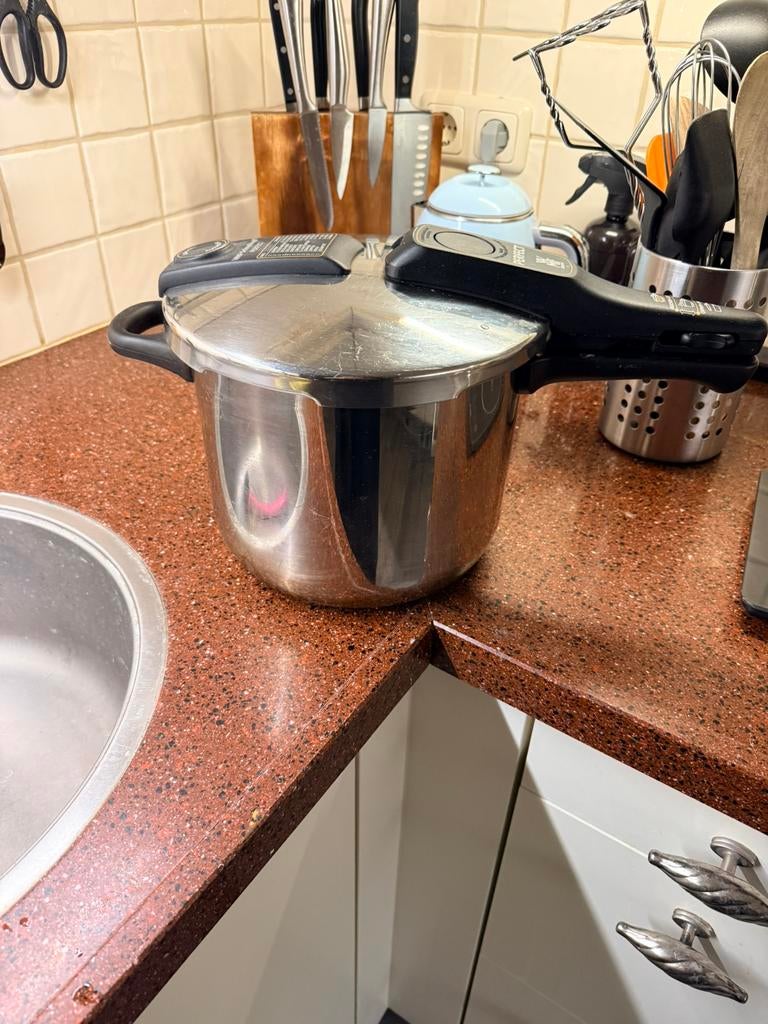 WMF Perfect snelkookpan incl toebehoren, Ophalen of Verzenden, Zo goed als nieuw, Rvs