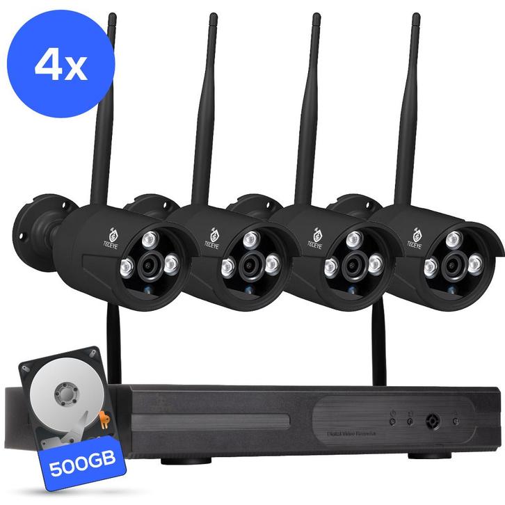 Teceye WiFi beveiligingsset 4 camera's + 500GB opslag CCTV, Audio, Tv en Foto, Videobewaking, Nieuw, Buitencamera, Ophalen of Verzenden