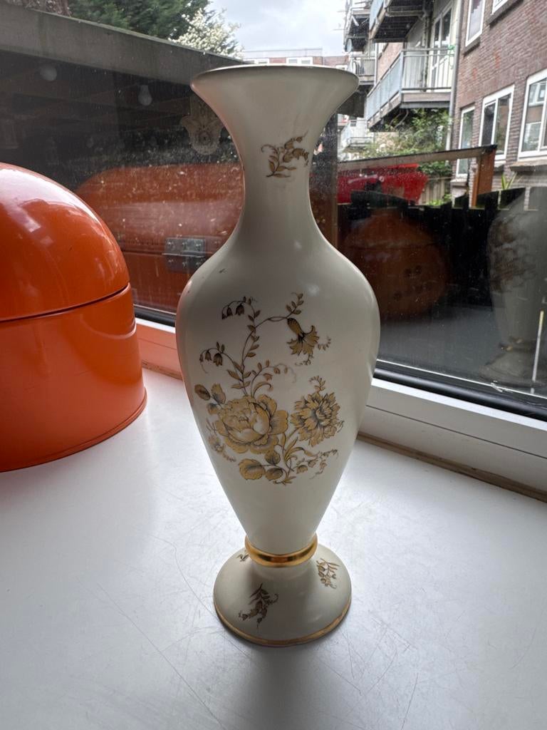 Vintage Plazuid Gouda vaas, 27 cm, bloemmotief, Antiek en Kunst, Antiek | Vazen, Ophalen of Verzenden