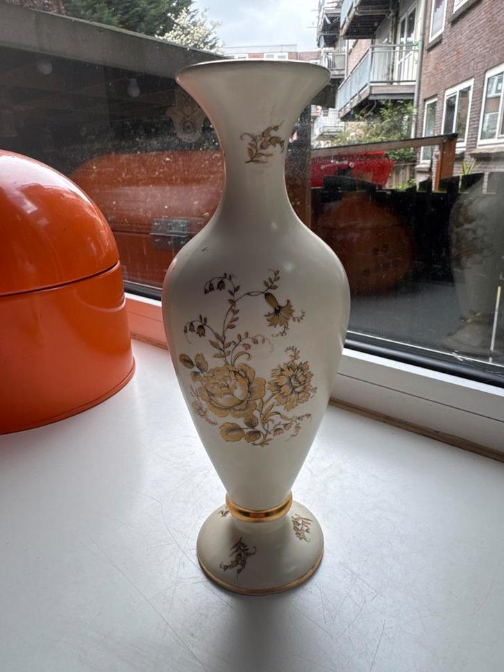 Vintage Plazuid Gouda vaas, 27 cm, bloemmotief, Antiek en Kunst, Antiek | Vazen, Ophalen of Verzenden