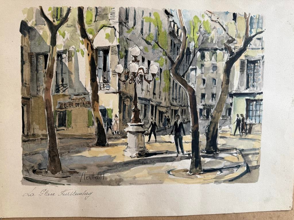 Stadsgezicht: Aquarel van 'Atelier de l'Asm', Franz Herbelot, Ophalen, Gelezen, Schilder- en Tekenkunst