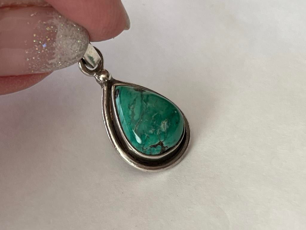 Zilveren Larimar Hanger - 925 Gekeurd - 3,5 cm, Sieraden, Tassen en Uiterlijk, Zo goed als nieuw, Met edelsteen, Zilver, Verzenden