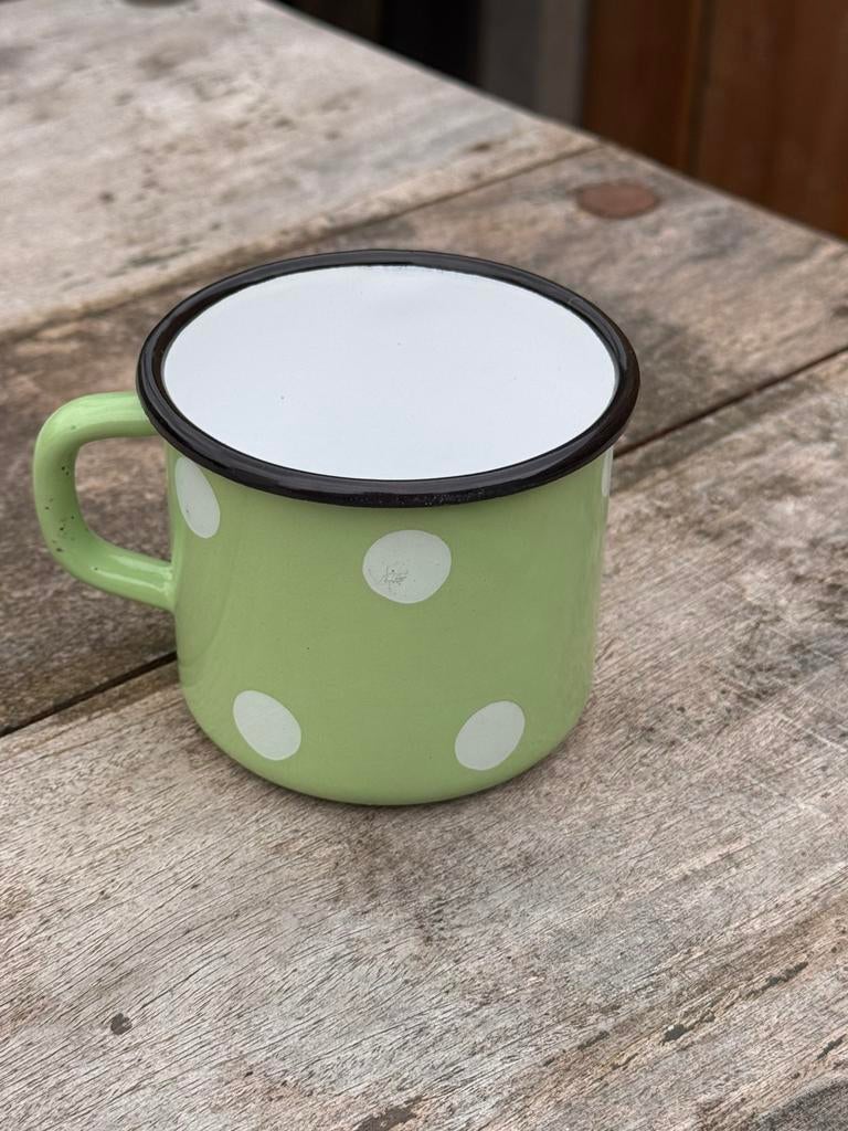 Emaille beker groen met stippen emaille keizer, Ophalen of Verzenden