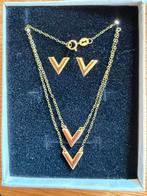 18k gold double-layer necklace & earrings set, Ophalen of Verzenden, Nieuw, Goud, Goud