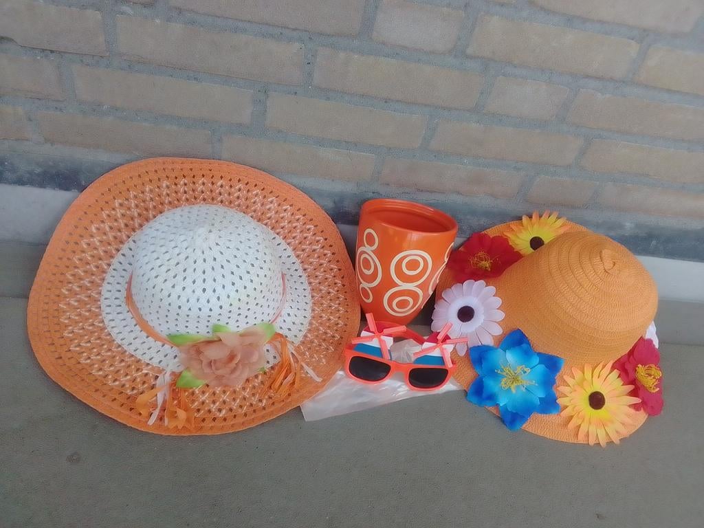 Zomerse hoeden en feestbril - Oranje thema, Kleding | Dames, Hoeden en Petten, Ophalen, Hoed, One size fits all, Onbekend