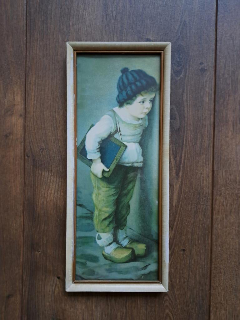 Vintage/antiek lijstje boerenjongen H.v. Kaulbach, 30-13 cm, Ophalen of Verzenden