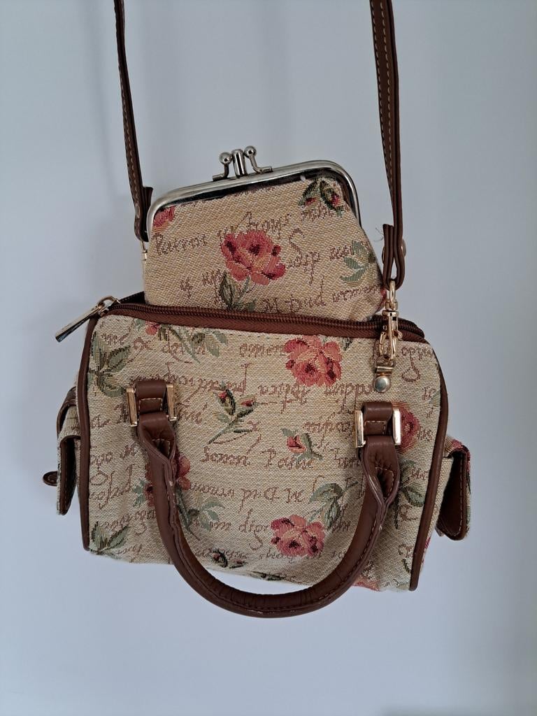 Vintage handtas met portemonnee, Ophalen of Verzenden, Zo goed als nieuw, Handtas