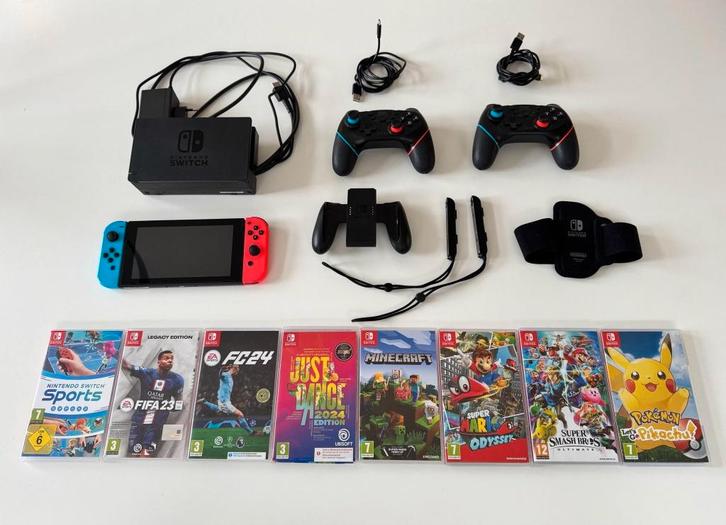 Nintendo Switch inclusief accessoires & 8 games, Spelcomputers en Games, Spelcomputers | Nintendo Switch, Zo goed als nieuw, Switch Original