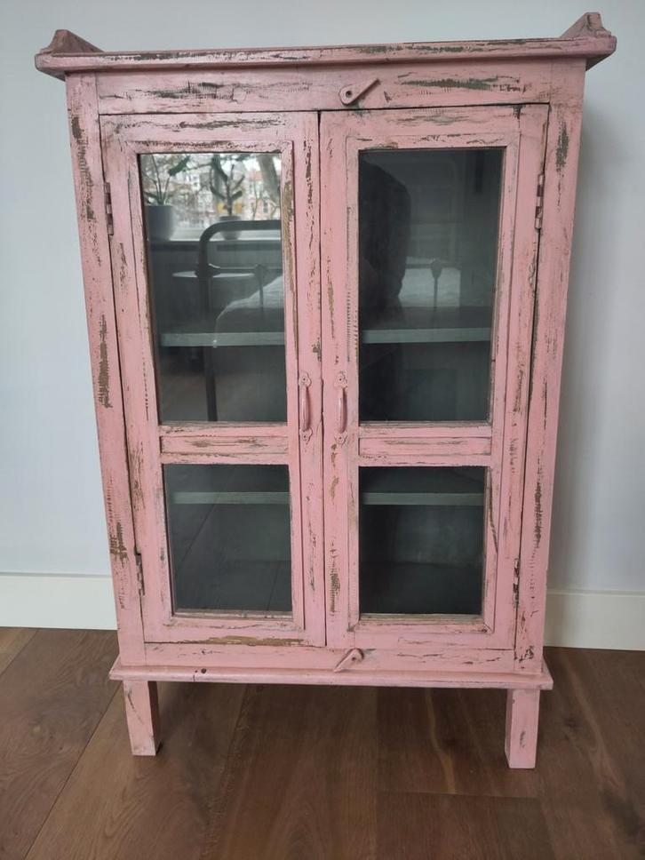 Teak houten kastje met ruitjes, Huis en Inrichting, Kasten | Vitrinekasten, Zo goed als nieuw, Minder dan 100 cm, 50 tot 100 cm