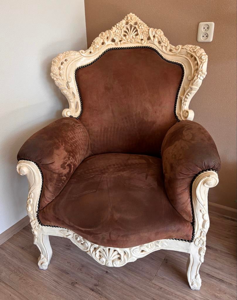 Barok stoel, bruin met wit, Antiek en Kunst, Antiek | Meubels | Stoelen en Banken, Ophalen