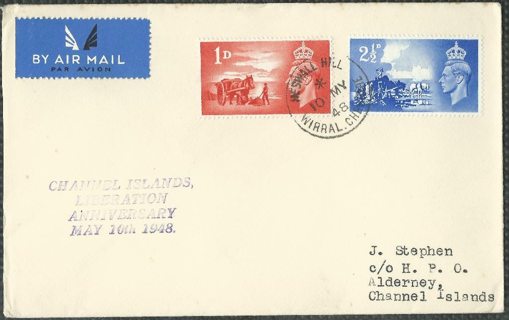 G.B./Kanaal Eilanden 1948 Bevrijding op eerste dag Enveloppe, Verzenden, Gestempeld