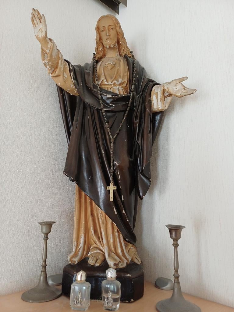 Heilig Hart Jezus beeld - Vintage religieus beeld, Antiek en Kunst, Ophalen