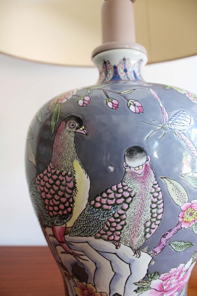 Chinese XXL vaaslamp met vogels. Keramieken vintage lamp, Ophalen, Overige materialen, O, O
