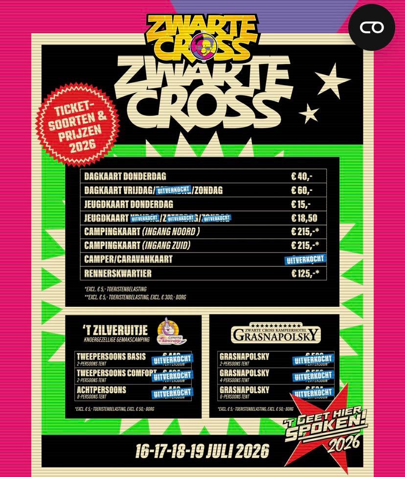 1 dagkaart ZWARTECROSS  op zaterdag 18 juli opsturen of opha, Eén persoon, Juli