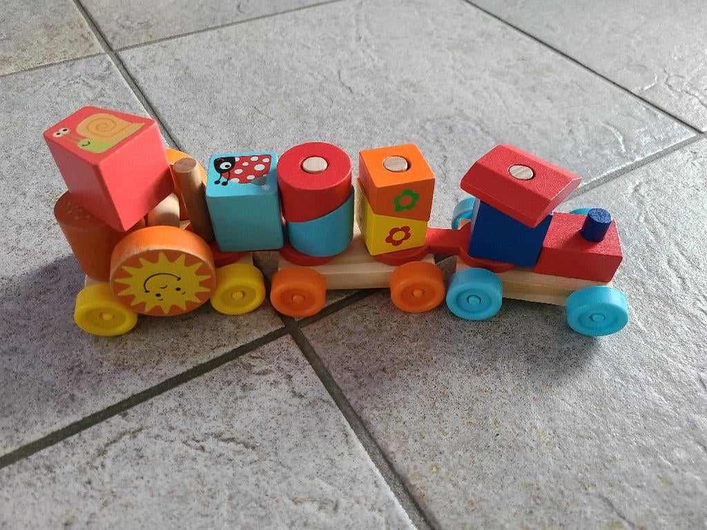 Gekleurde houten trein met blokken, Ophalen of Verzenden, Nieuw