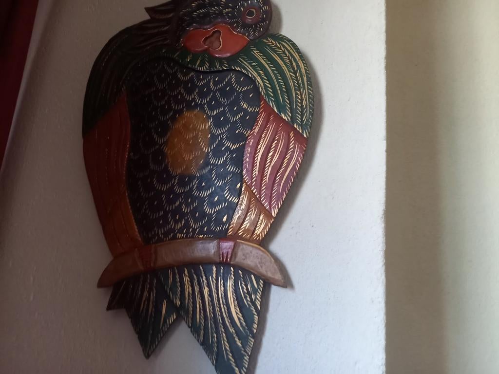 Houten papegaai wanddecoratie, Ophalen of Verzenden