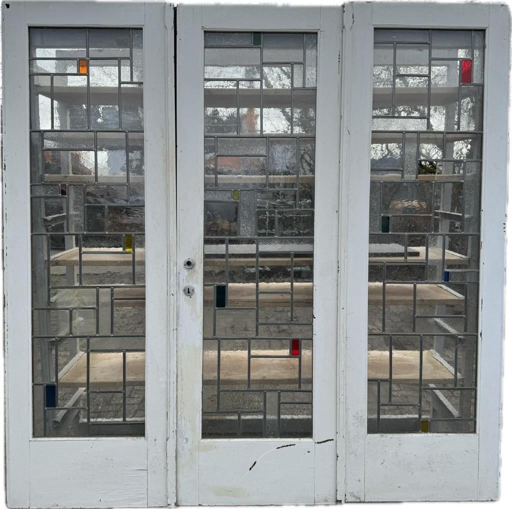 3 -delige set glas in lood deuren art deco 213x211cm., Ophalen