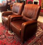 2 Fauteuils leren stoelen klassiek bruin vintage, Ophalen, Gebruikt, 50 tot 75 cm, Leer