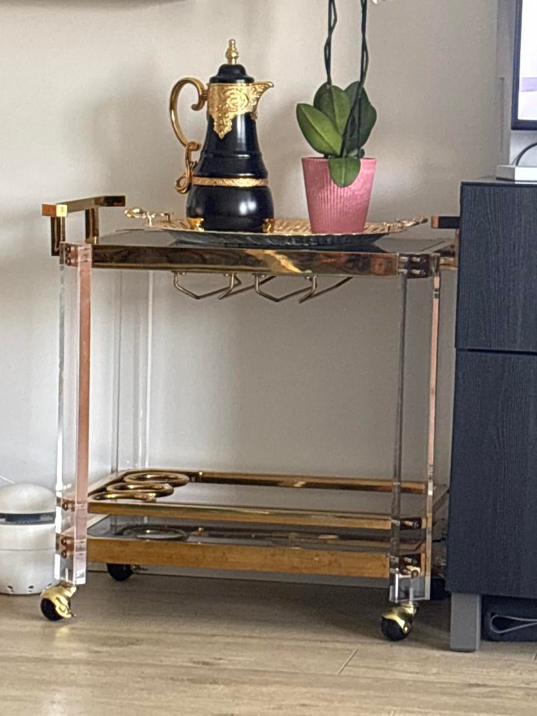 Luxe gouden drank trolley van glas, Ophalen of Verzenden, Zo goed als nieuw, Goud, Glas