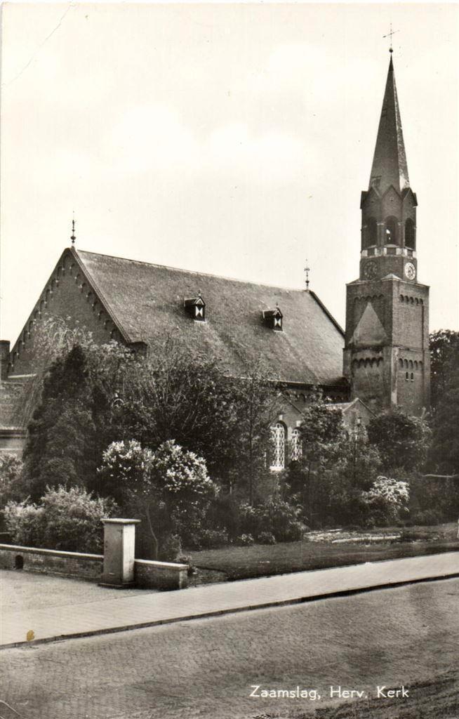 Zaamslag, Herv. Kerk - 1959 gelopen, Verzamelen, Ansichtkaarten | Nederland, Gelopen, Noord-Brabant, Voor 1920, Ophalen of Verzenden