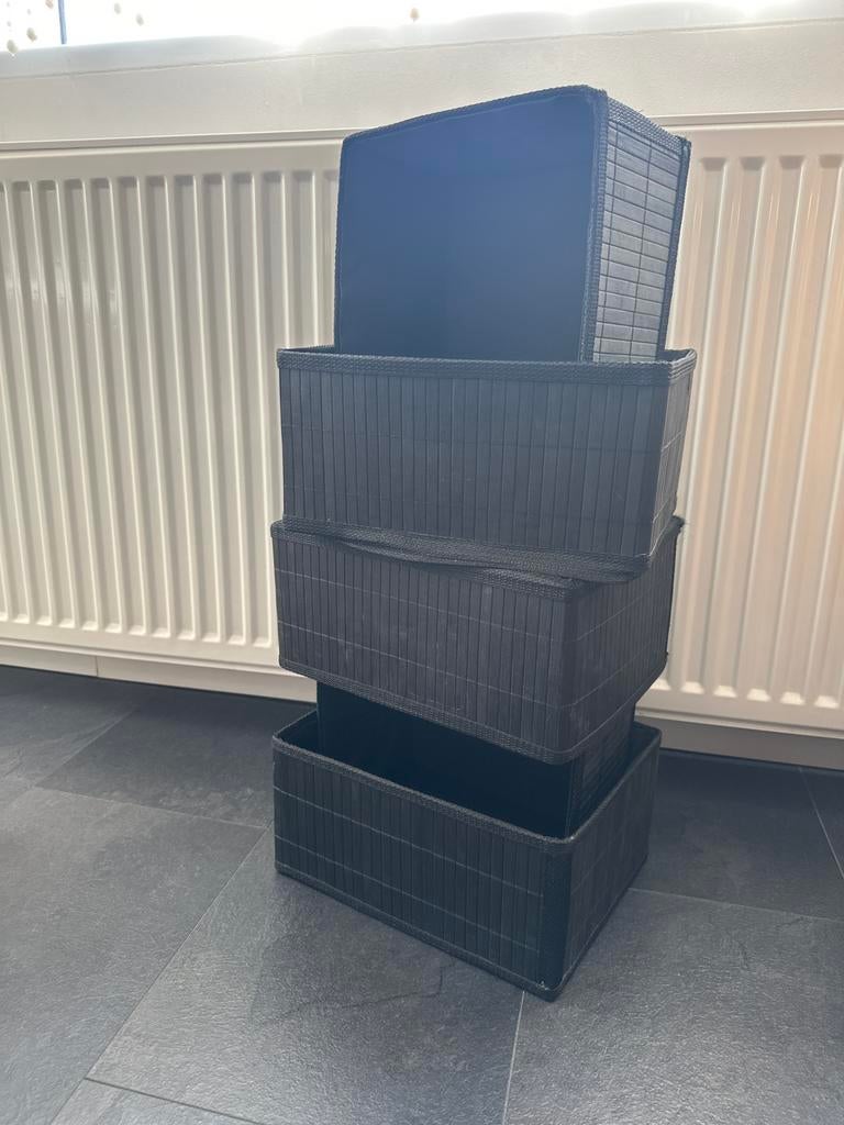 Set van 4 zwarte bamboe opbergmanden, Gebruikt, Mand, Ophalen of Verzenden, Rechthoekig