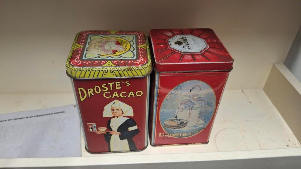 Set van 5 Vintage Droste Cacao en Chocolade Blikjes, Ophalen of Verzenden, Gebruikt, Overige, Droste
